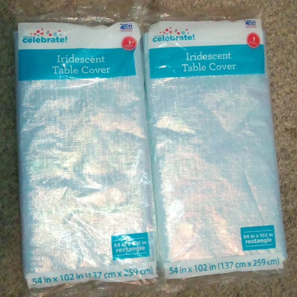 🆕 (2) Rectangle Iridescent Table Covers @Size: 54 in X 102 in *(137 cm X 259cm)